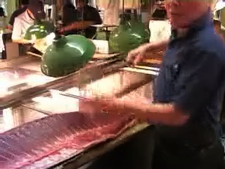 Slicing tuna at Tsukiji Market